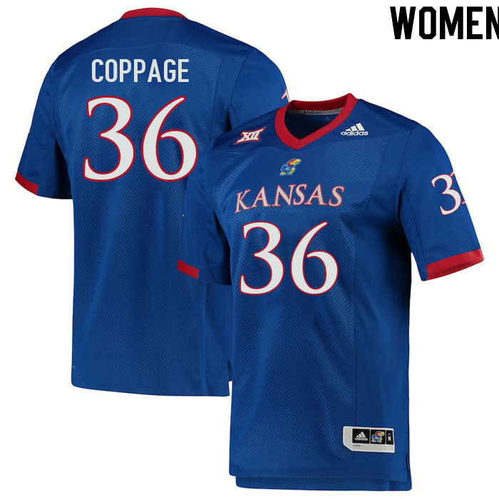 Women #36 Isaiah Coppage Kansas Jayhawks College Football Jerseys Stitched Sale-Royal